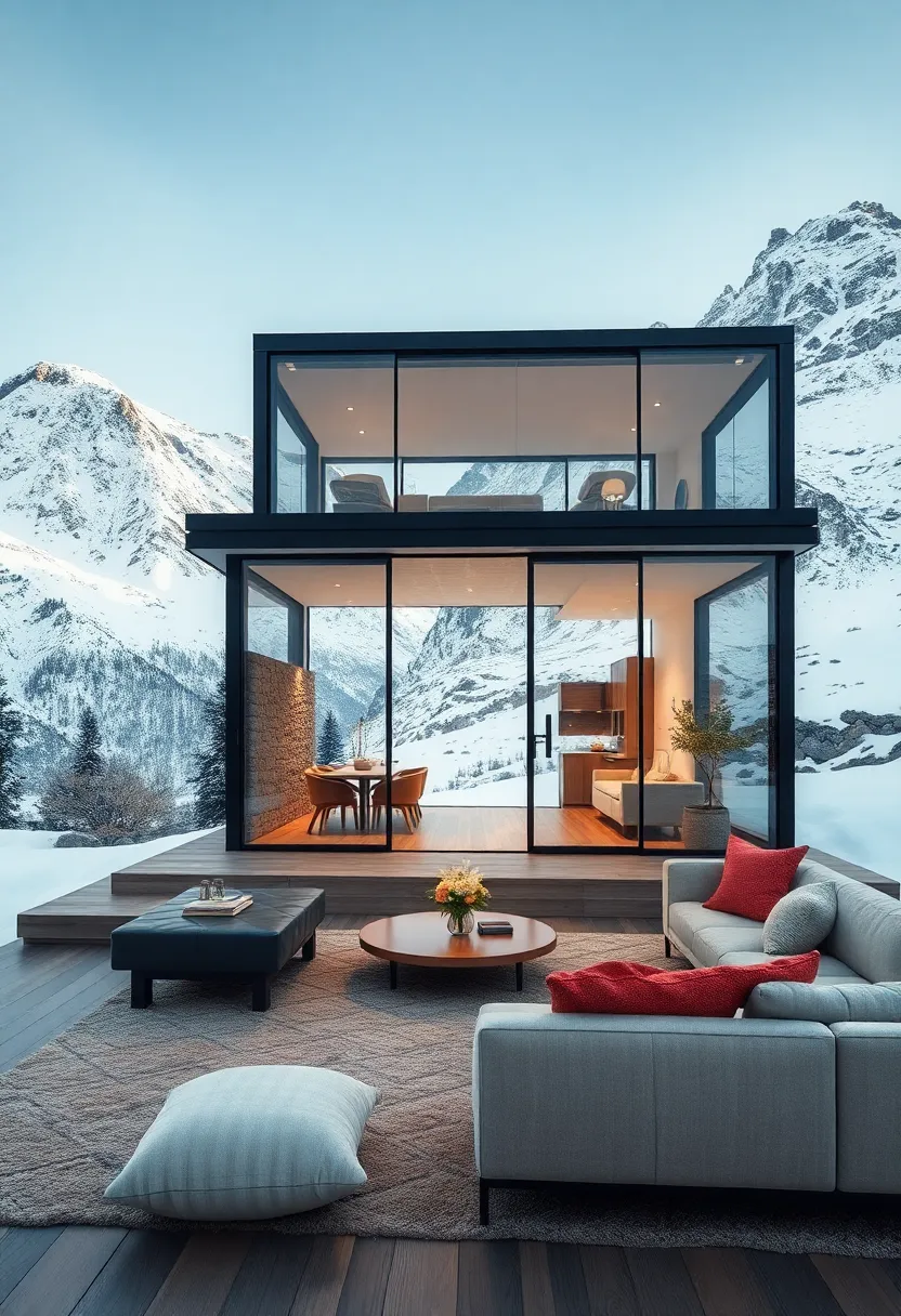 Elevated⁢ Glass Cubes Surrounded⁢ by Snowy Mountains ⁢offering Cozy yet Bold Winter Retreat Imagery
