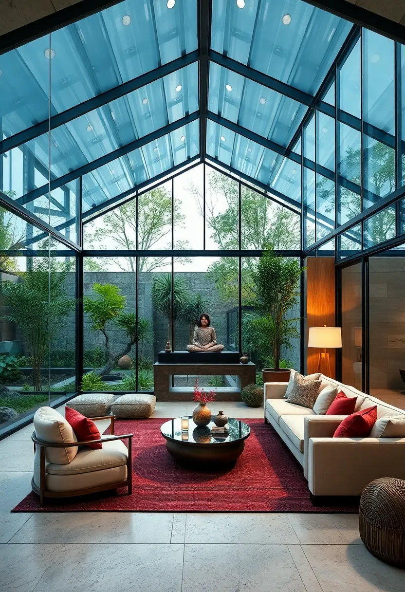 Meditative Glass Sanctuaries Surrounded by Zen Gardens Capturing Peace and Tranquility Through Transparency
