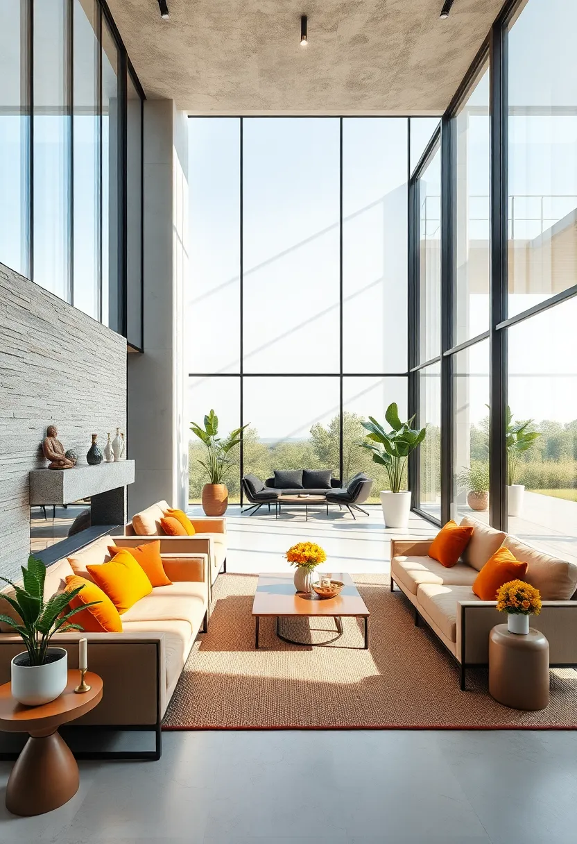 Serene Interiors Bathed in Sunlight Through Expansive Glass Walls​ with Minimalist Luxury Accents