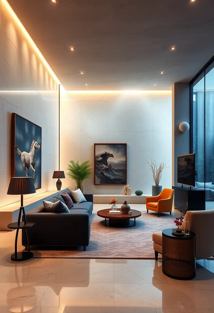 Translucent Walls Revealing ​Luxurious Art ⁣Collections and Sculptures Bathed ⁤in Ambient Natural Light