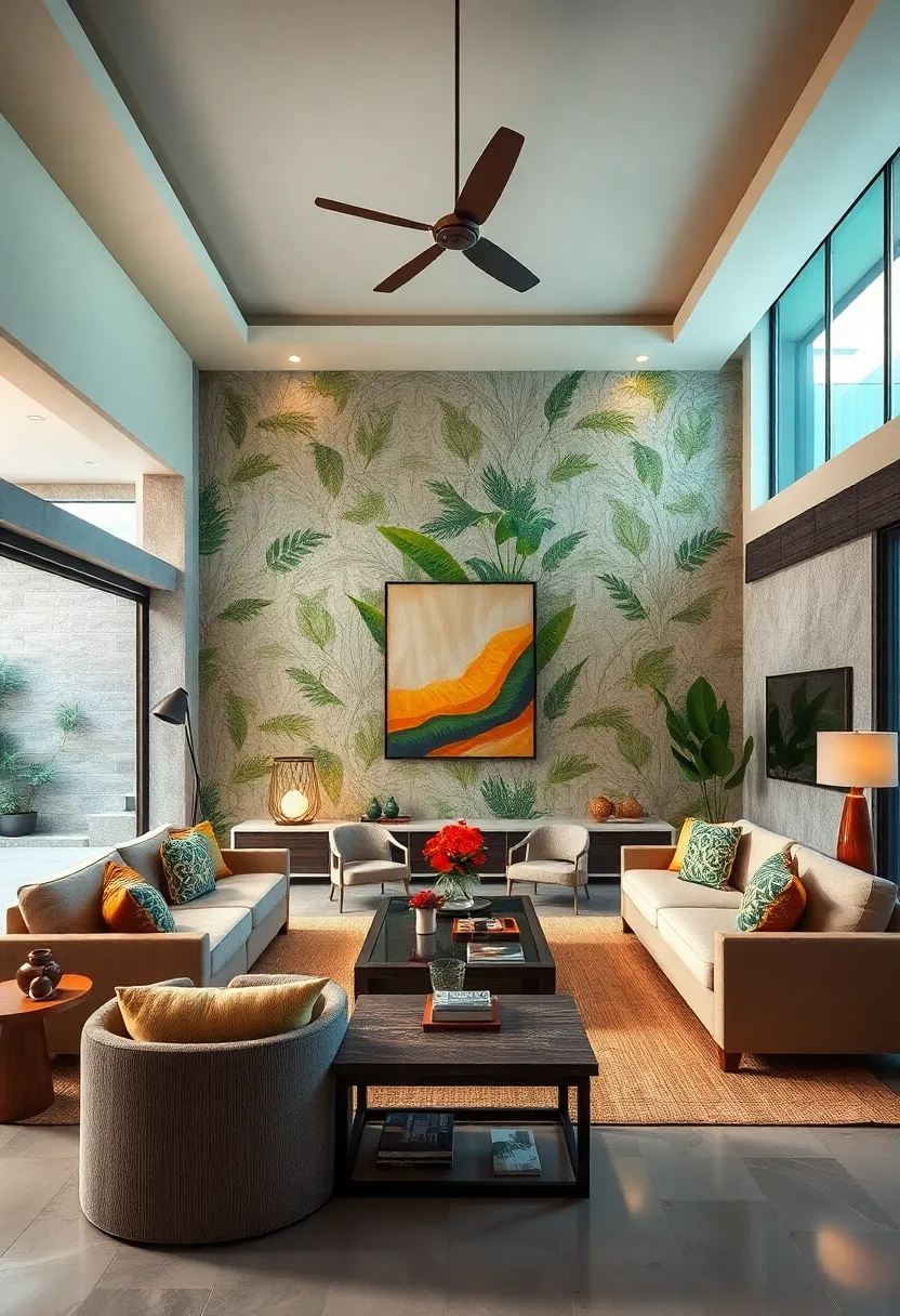 Create a‌ statement wall with textured grasscloth or tropical‌ wallpaper to add depth and interest