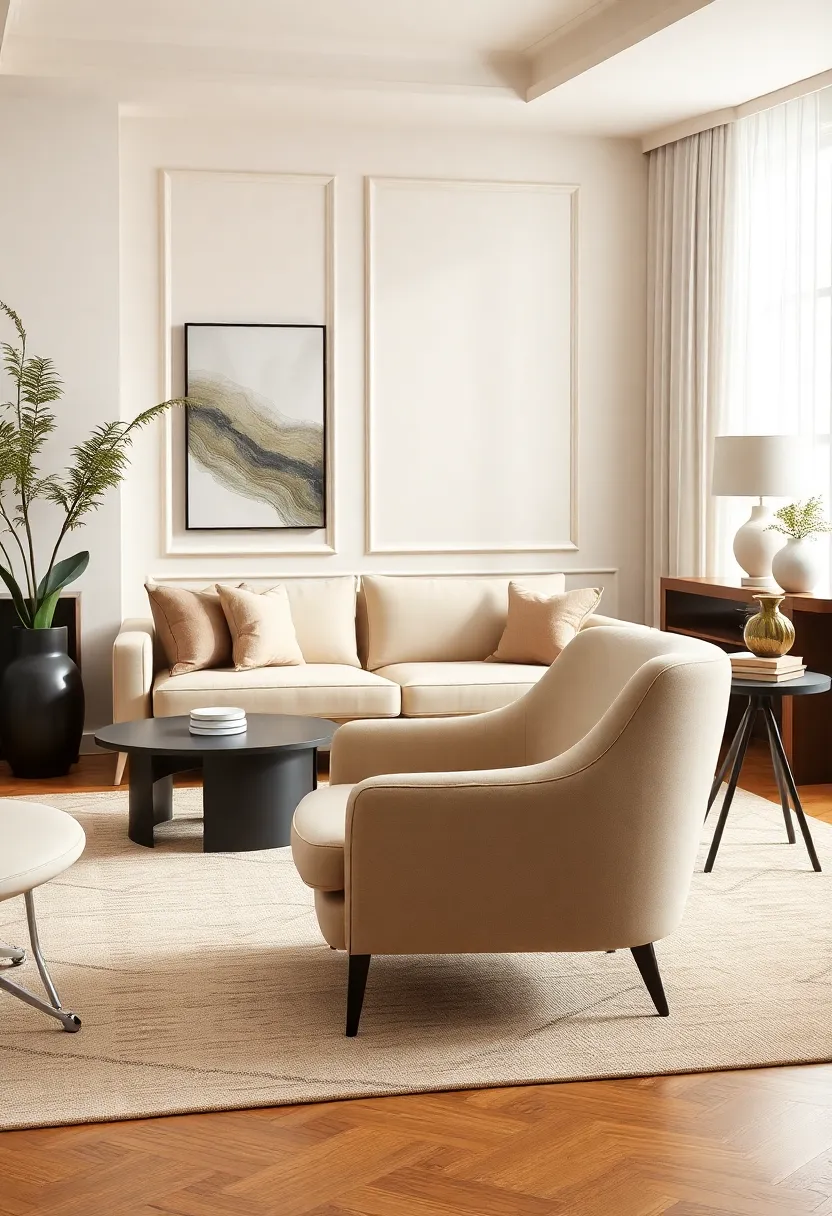 Chic Accent Chair: Choose an accent chair with‌ unique lines or a sculptural design to ‌serve as a striking focal point in‍ the ⁤living room