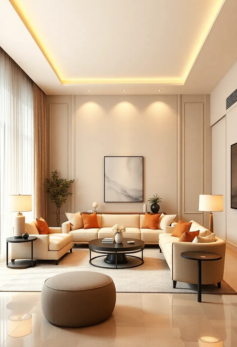 Layered Lighting: Incorporate a mix of overhead lights, floor lamps, and table lamps to create a warm glow and enhance the luxurious ambiance