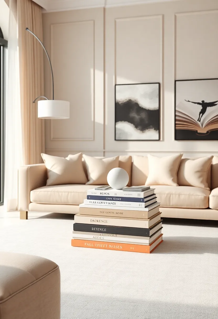 Elegant Coffee Table Books: Stack coffee table books with beautiful covers in complementary tones, ‍creating visual‍ interest while offering reading material