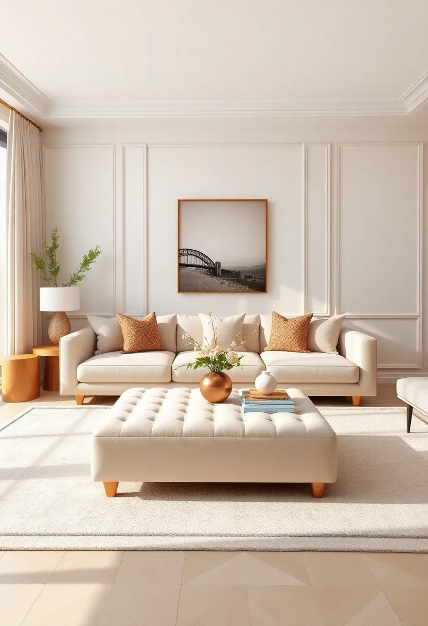 Cream-Colored ​Ottoman: A cream-hued‌ ottoman ⁢can double as a coffee⁢ table or​ extra seating, while seamlessly blending with your luxurious theme