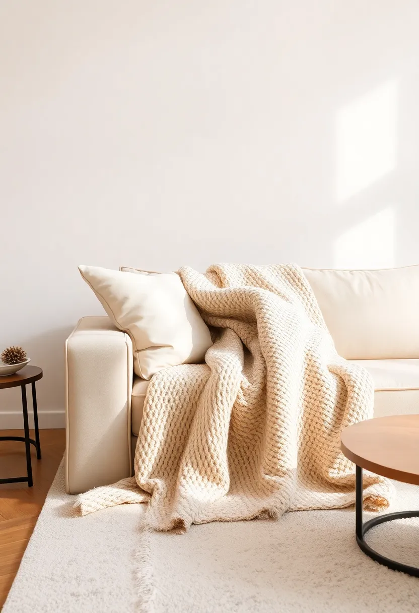Beige Textured Blanket:⁤ A soft, textured blanket draped over your sofa not only⁣ adds warmth but⁤ also layers style in your living room