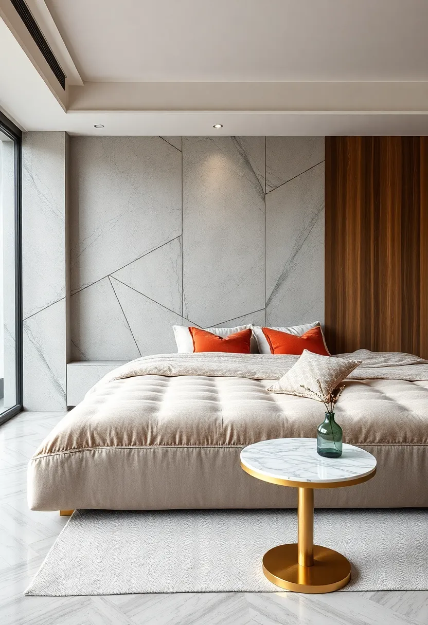 Elegant Velvet Chaise Lounge paired With Polished Marble Side Table In A Modern Bedroom Setting