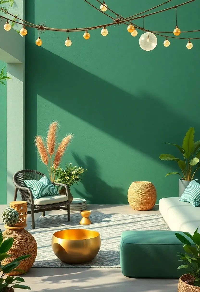 Whimsical Accessories: Forest Green and Gold in Playful Outdoor Decor