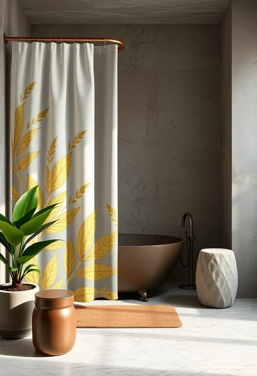 Botanical Gold Motifs: Bring nature indoors with a curtain adorned in gold-foil botanical prints for timeless natural elegance