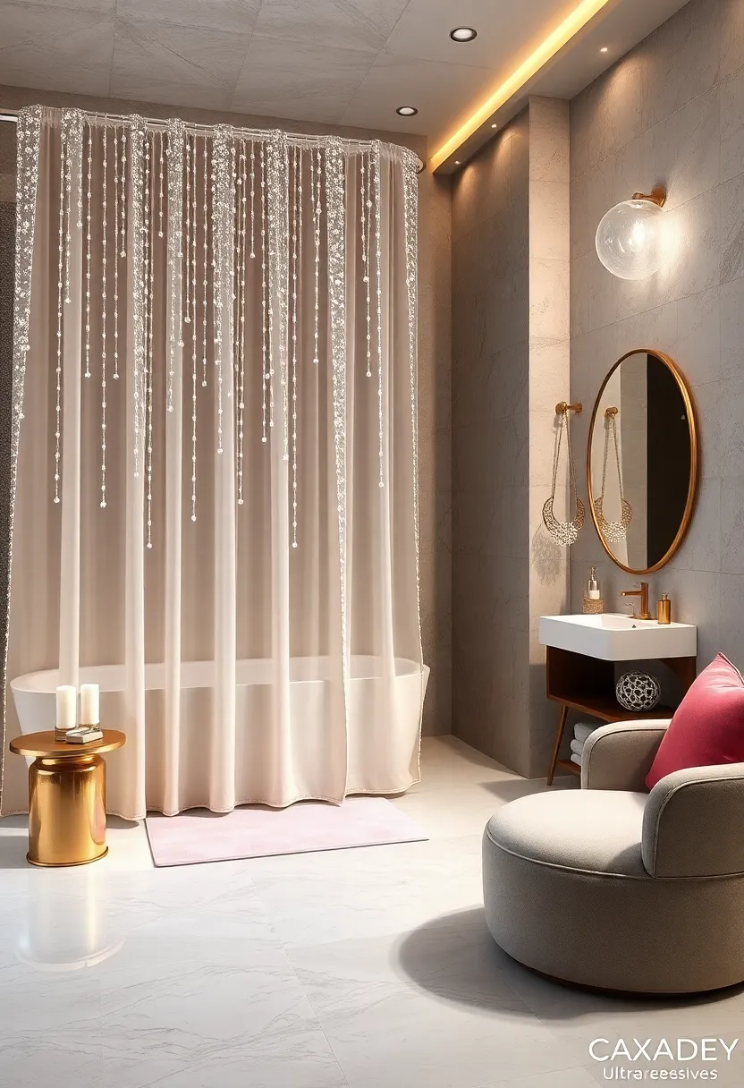 Crystal Embellished Chic: Elevate your space with a curtain that features sparkling crystal-like details, creating a refined visual allure