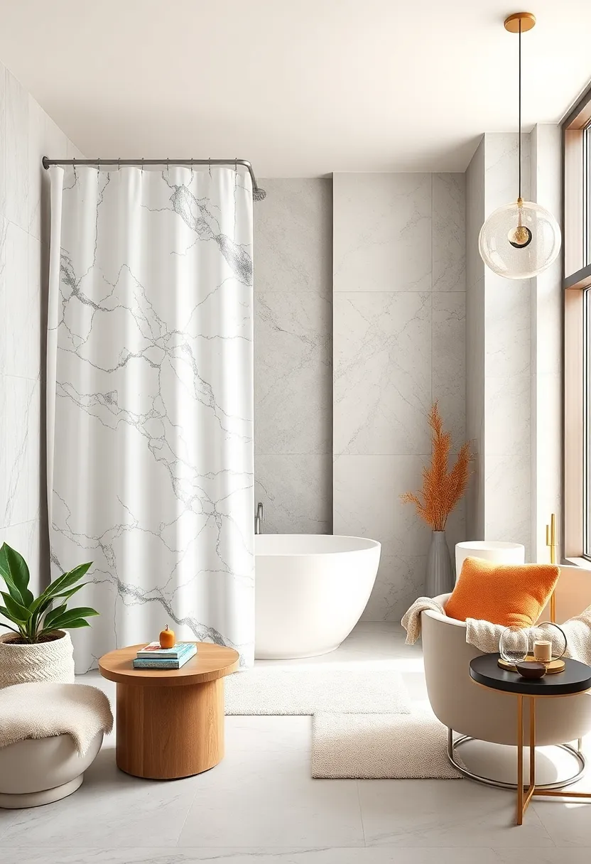 Minimalist Marble Block: Use geometric blocks of marble print paired with subtle matte fabrics for contemporary sophistication