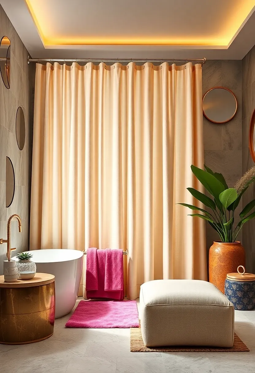 Pearl-Inspired Accents: Shower curtains adorned with pearl-like buttons or prints offer timeless elegance with subtle shimmer