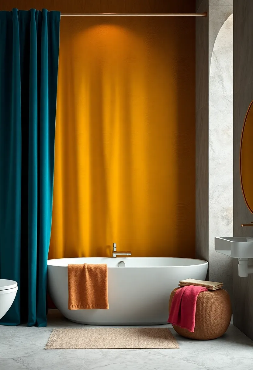 Velvet Touch Textile: Choose a plush velvet shower curtain in deep jewel tones for an instant sense of indulgence and comfort
