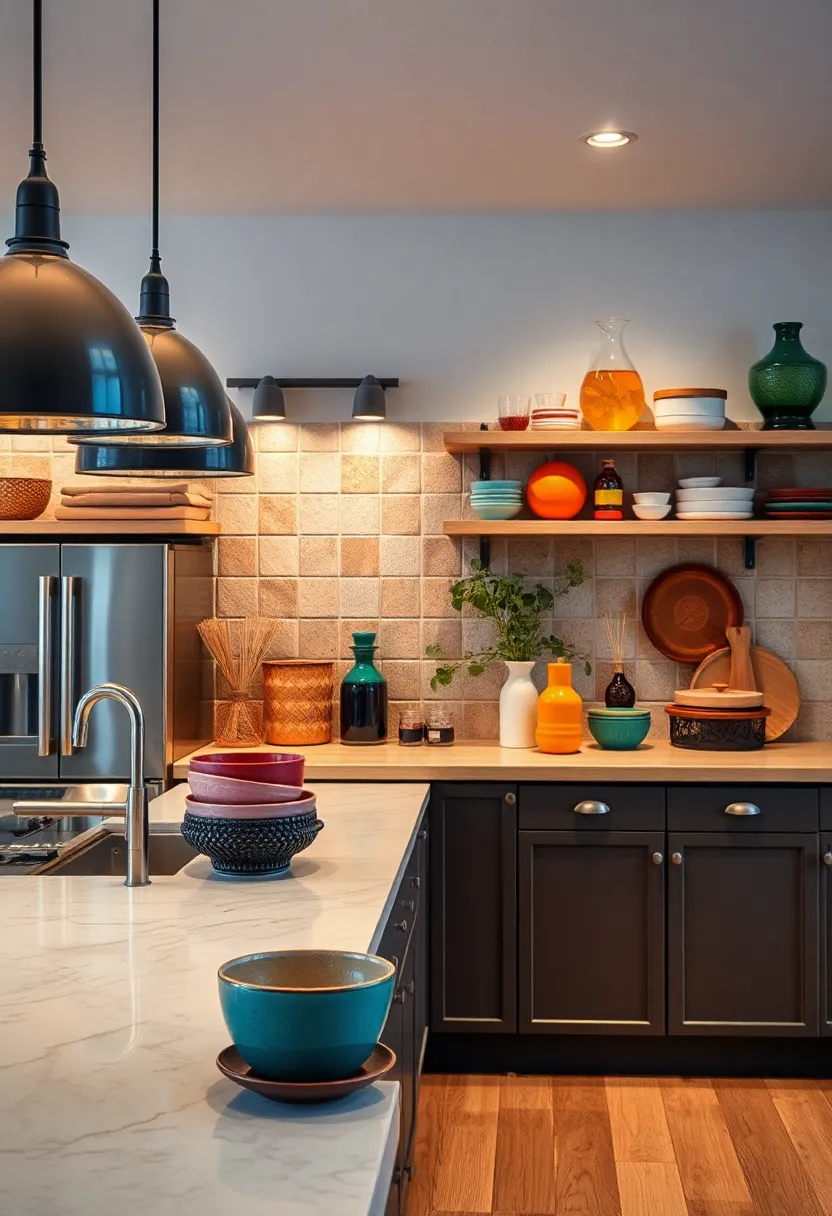 Layering​ Countertop Accessories with Colorful, Unconventional Kitchenware‌ Collections