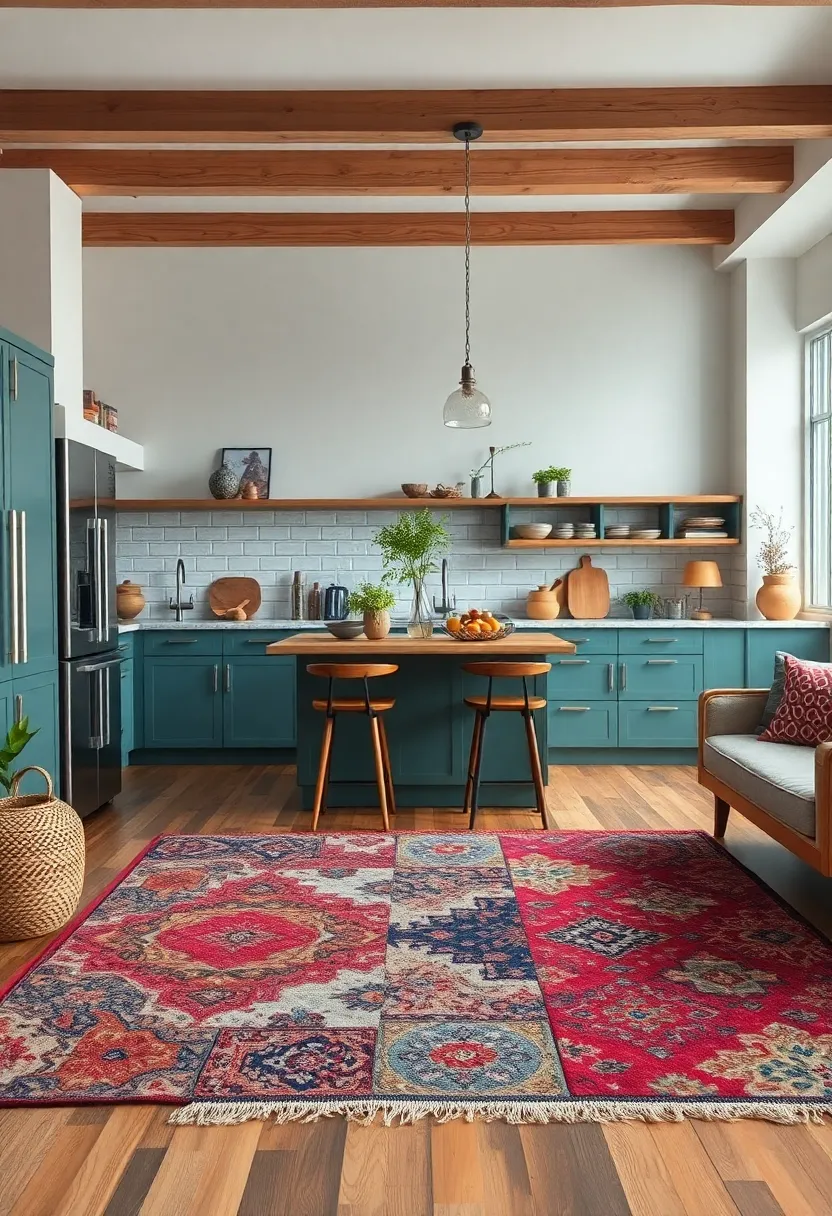 Playful Use of Kitchen Rugs Featuring Clashing Patterns ⁣and Rich Colors