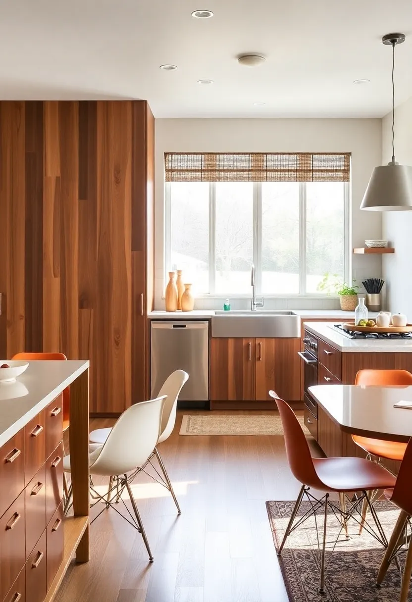 mid-Century Furniture: Embracing iconic furniture pieces, such as Eames chairs or Saarinen tables, helps to create an inviting yet sophisticated kitchen atmosphere