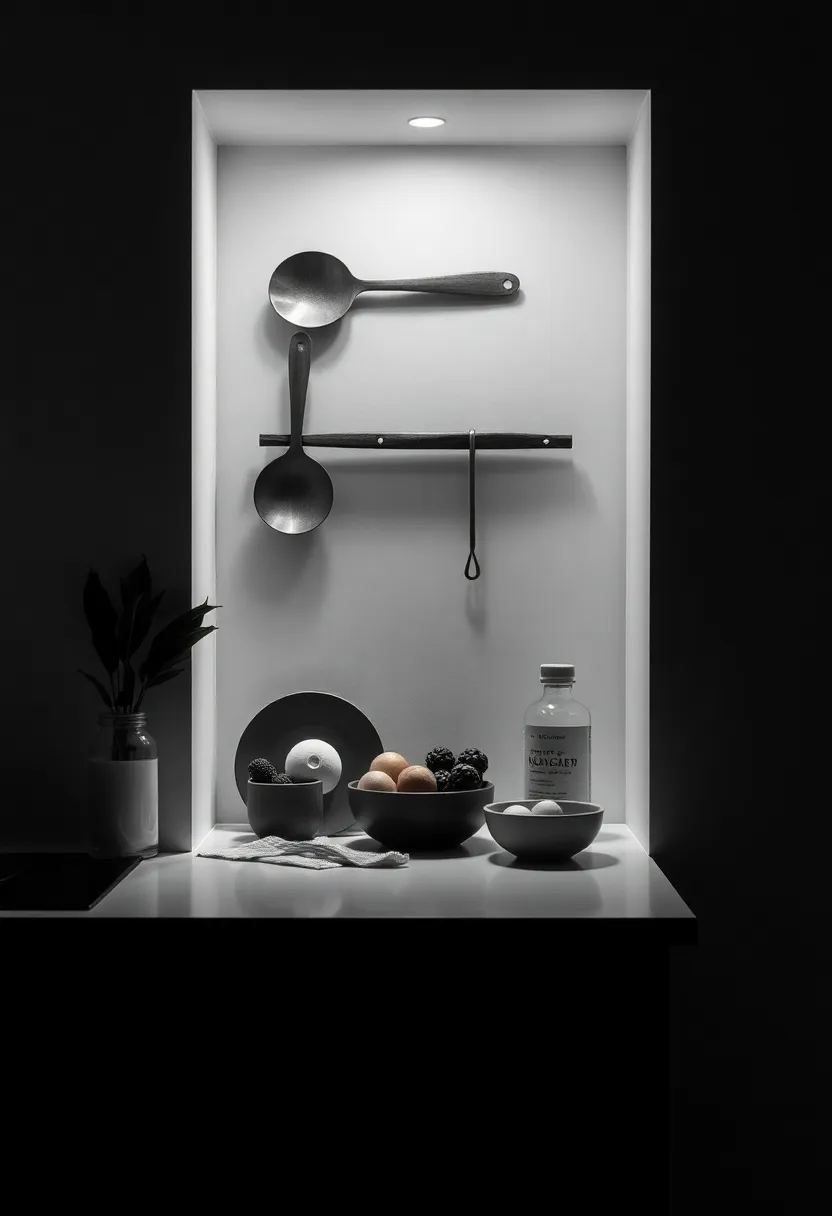 Black and White Photography: Select black and white photographs of kitchen scenes, food, or cooking tools to create visual interest without color distraction