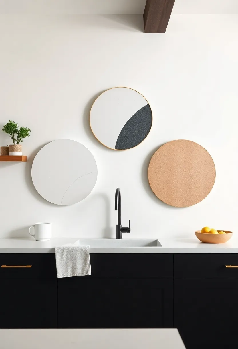 Circular Art Panels: Hang circular art panels featuring simple designs for a modern touch that creates visual harmony with the kitchen's circular elements