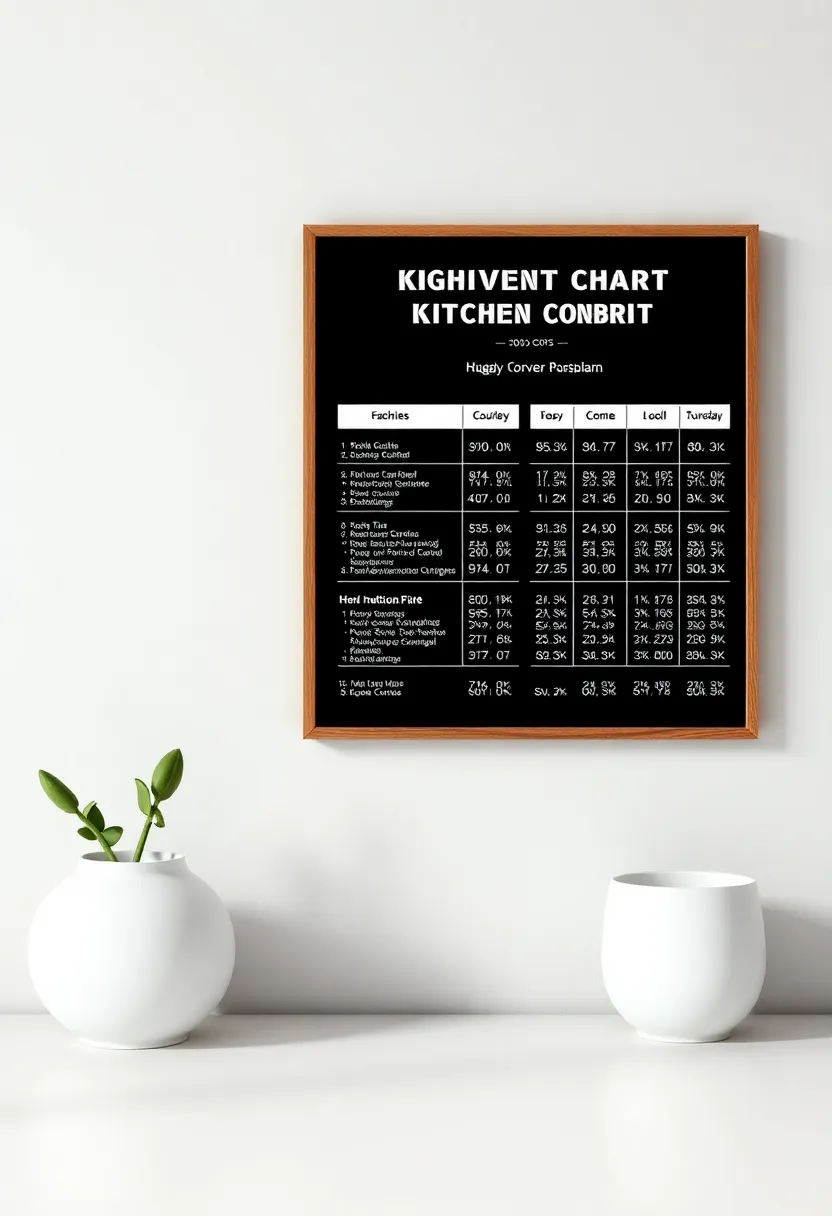 Kitchen conversion Charts: Create a framed conversion chart graphic for useful cooking tips, mixing functionality with minimalist design in your kitchen