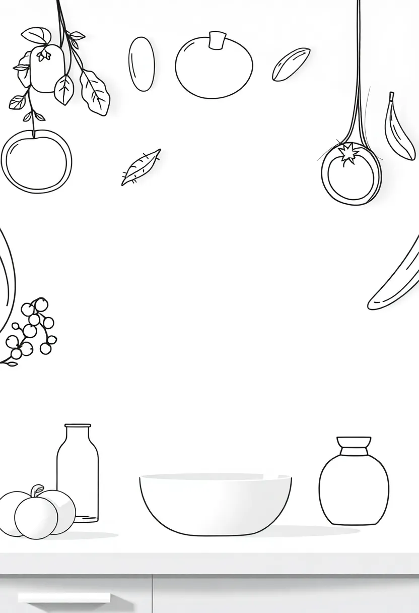 Outline Illustrations of Food: Frame outline illustrations of your favorite foods, offering a playful nod to culinary arts without excess visual clutter
