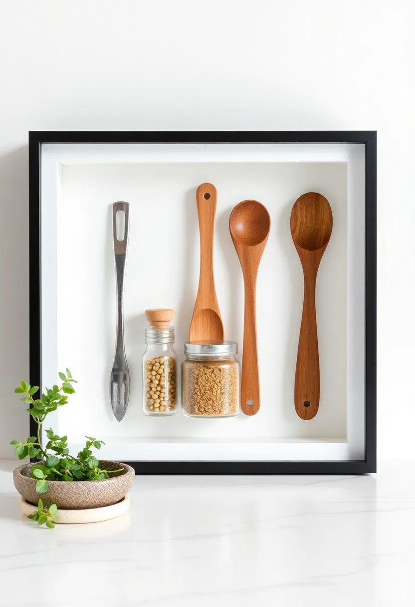 Shadow Box Frames: Use shadow box frames to display minimalist culinary tools or spices, adding layers of interest while keeping the design clean
