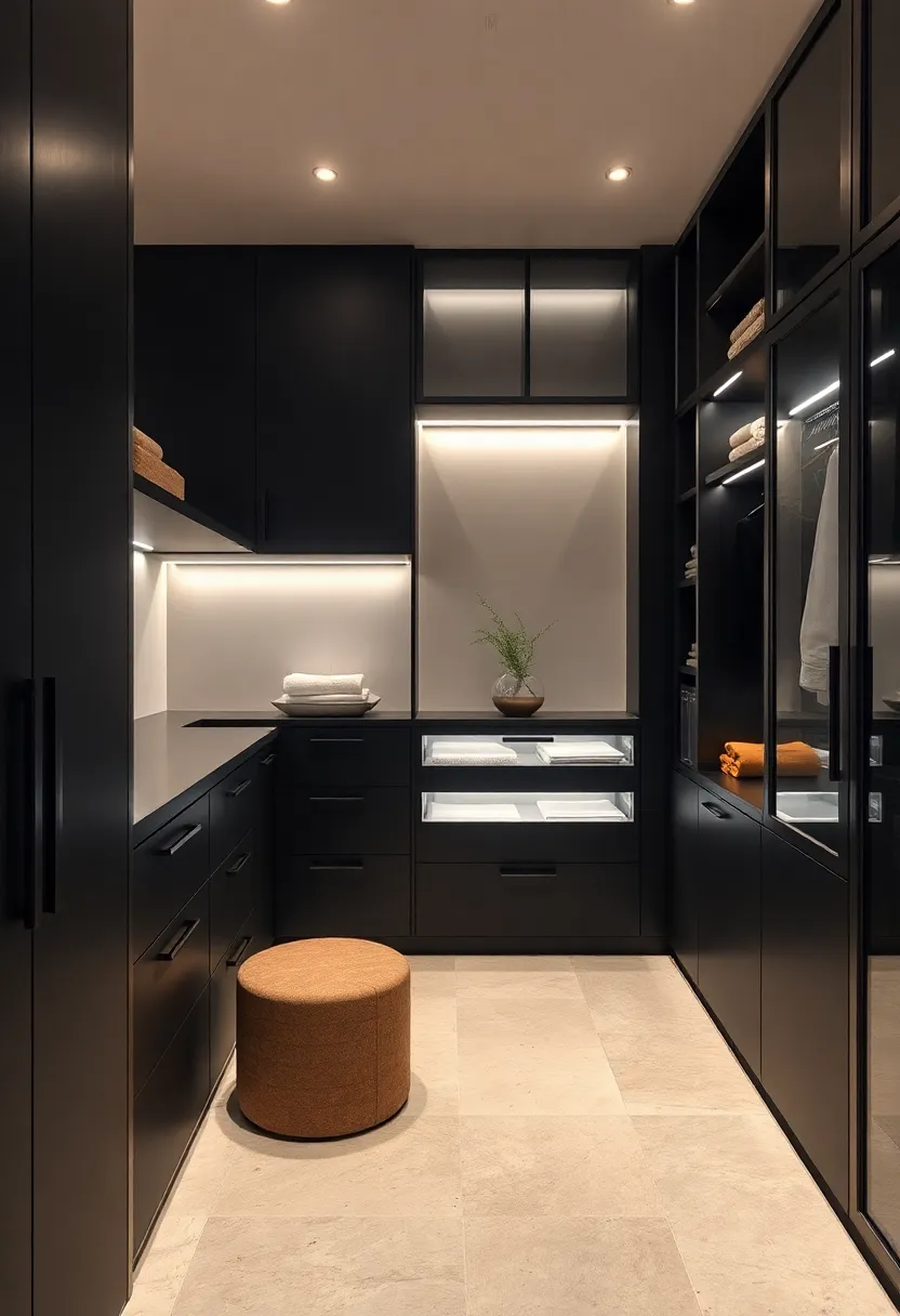 Sleek matte black cabinetry paired with soft LED lighting for a modern, understated look