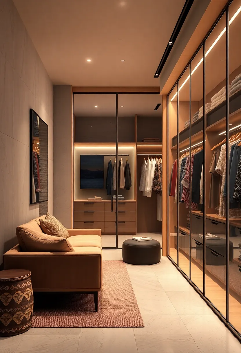 Floor-to-ceiling glass doors that showcase your wardrobe while maintaining a minimalist vibe