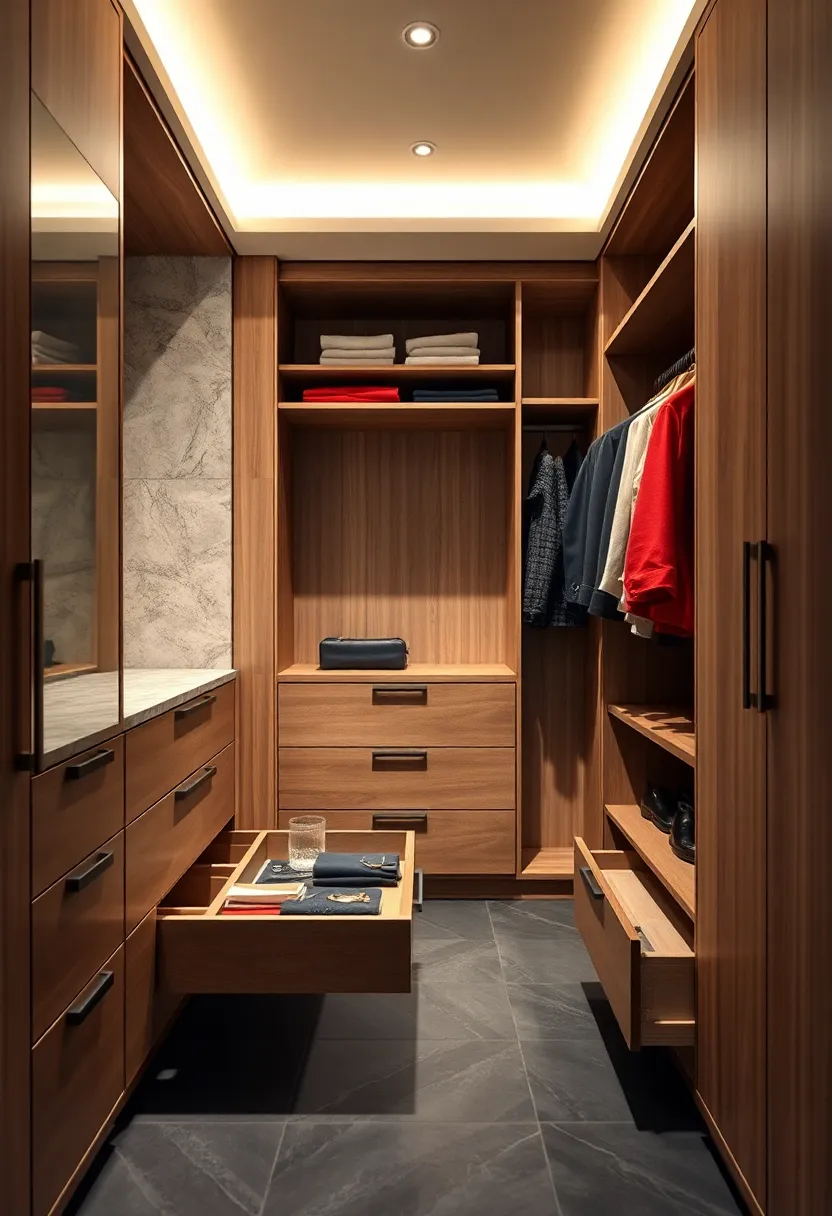 Concealed drawers with push-to-open mechanisms to maintain a clutter-free appearance