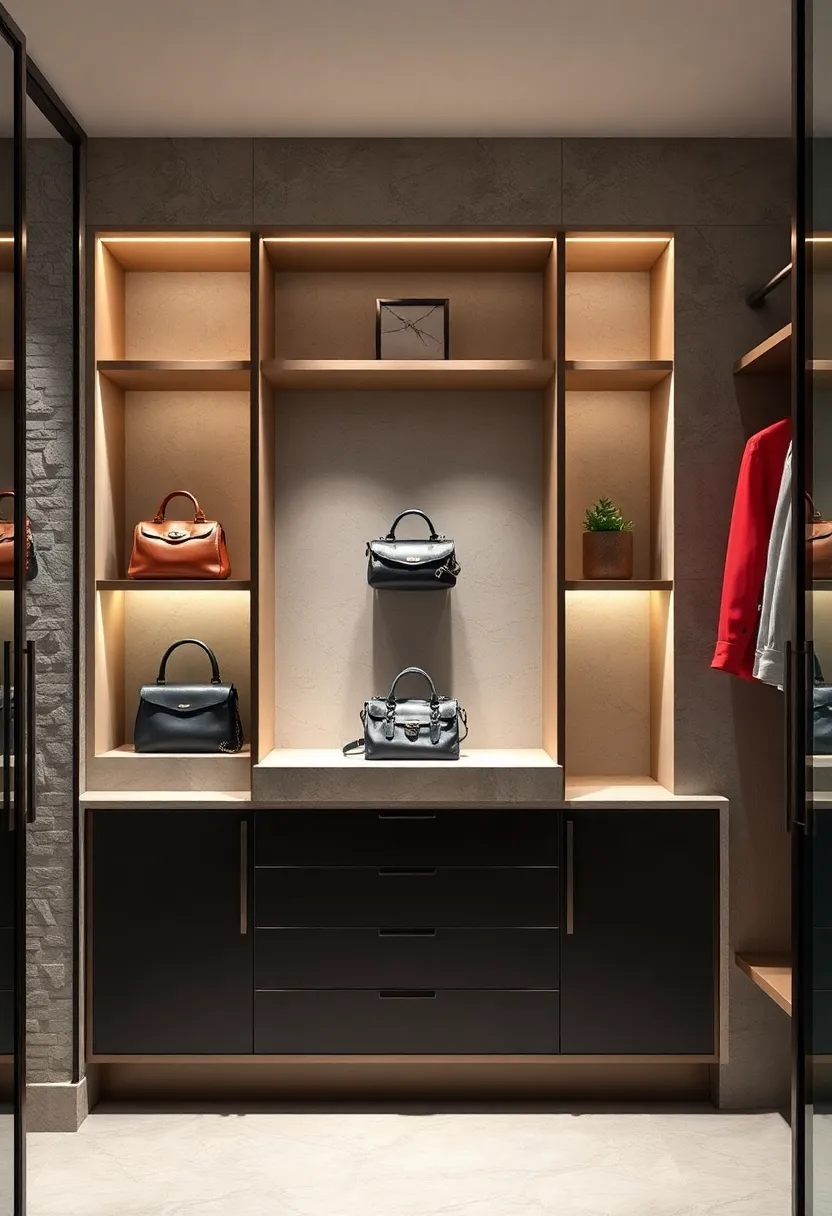 Built-in display niches perfect for highlighting statement handbags or jewelry pieces