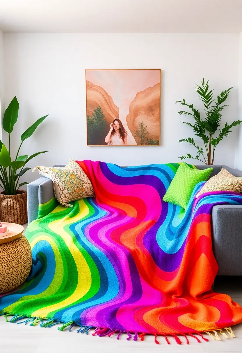 Whimsical Waves: A playful design of wavy lines in various neon‌ colors, ‍this throw makes a bold statement and showcases a love for artistic flair
