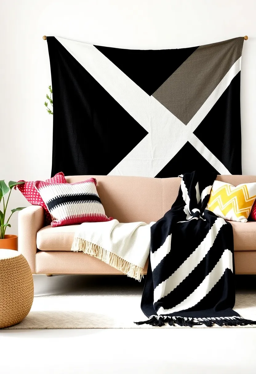 Geometric Graphic: ⁢A striking black and white​ throw with bold triangles and lines, this piece adds⁤ a modern twist to your bohemian⁣ aesthetic