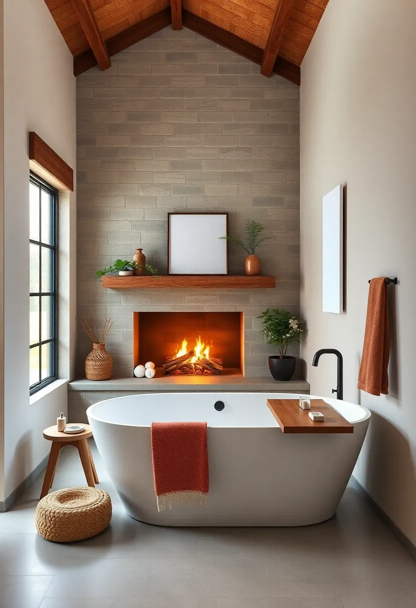 A Cozy Fireplace Mantel Adding Warmth ⁢and Charm Next to​ a Freestanding Tub in a Modern‌ Farmhouse Bath Space