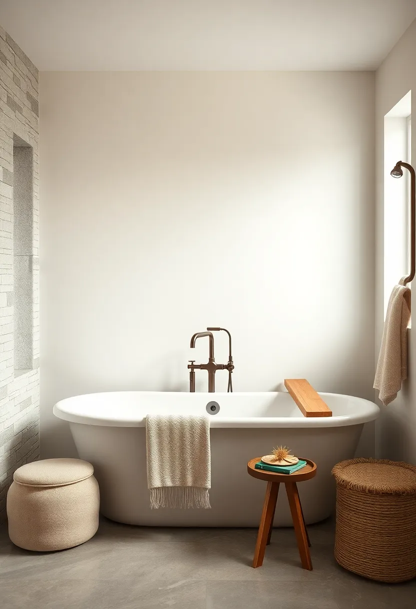 Muted Pastel Walls Complementing Vintage Fixtures and‌ Plush Fabrics Surrounding a Farmhouse Bathroom Tub