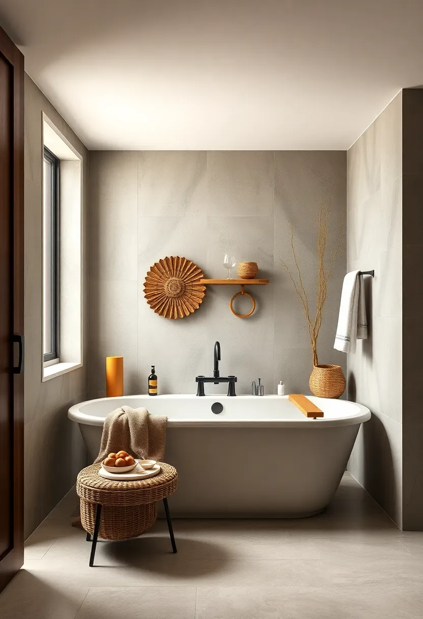 Neutral Color Palette with ⁢Earthy ​Accents Embracing a Calm and Inviting Atmosphere Beside a Retro-Styled Tub