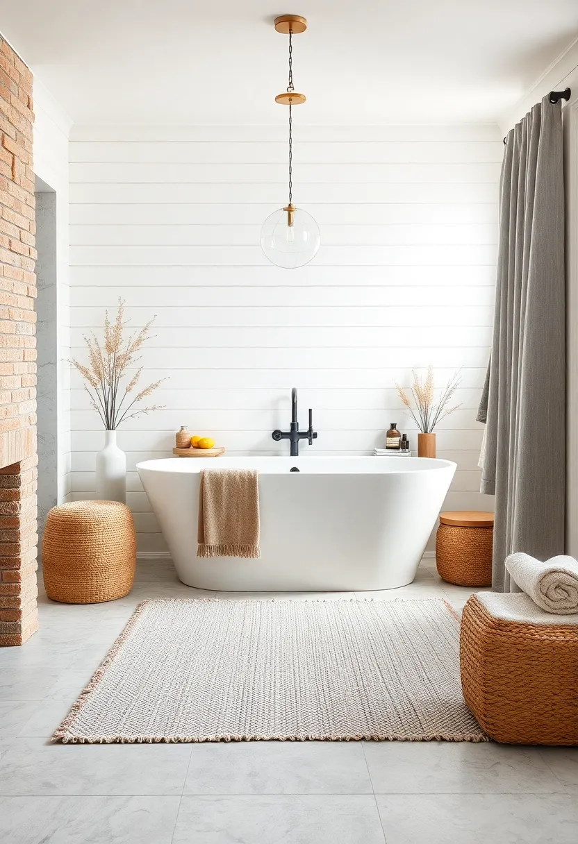 Soft Layered Textiles and Natural Fiber Rugs Decorating a Serene Tub⁢ Retreat Surrounded by Shiplap Walls