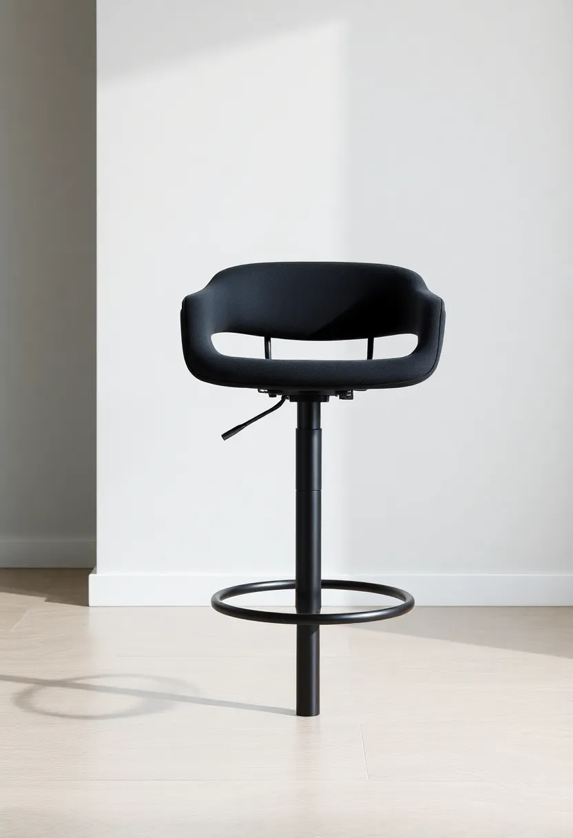 adjustable Height ​Swivel‌ Stools Featuring Matte Black⁣ Finish and Faux Suede Upholstery