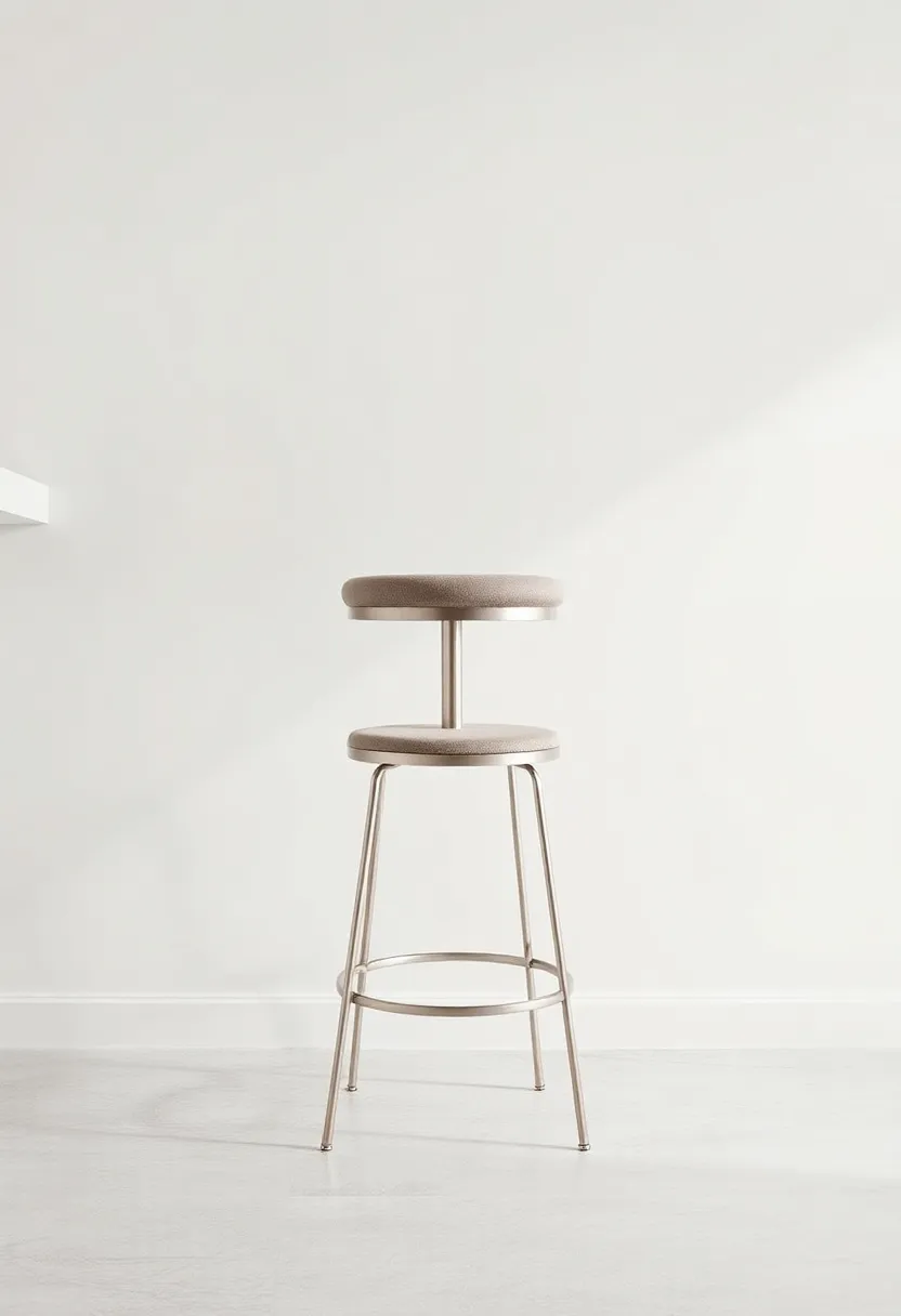 Cushion-Topped Metal Stools in Brushed Nickel with Subtle Industrial Accents