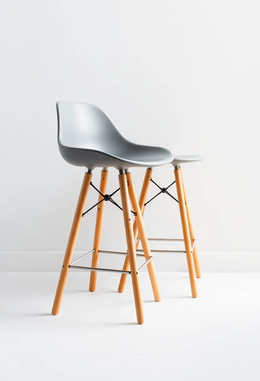 Ergonomic Bar Stools with Molded Plastic Seats and‌ Wooden Support Legs
