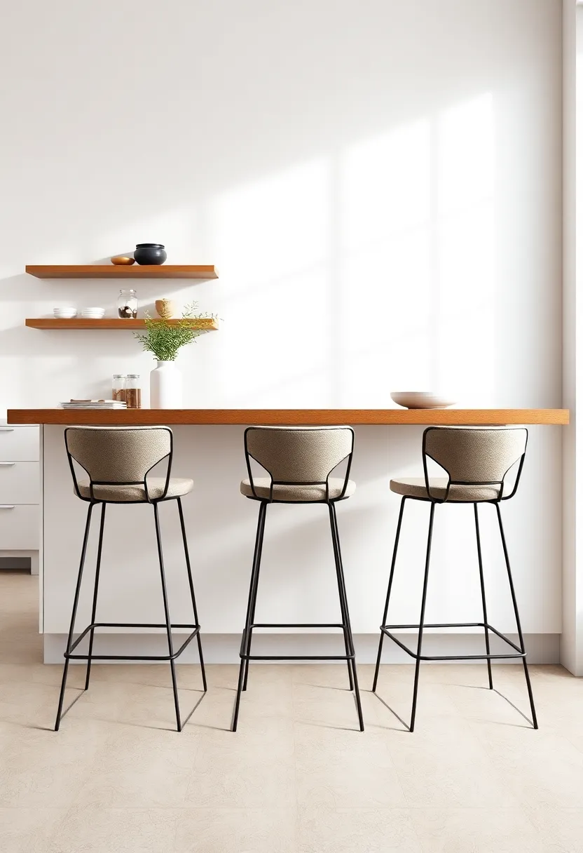 Geometric Metal⁢ Bar Stools with Upholstered Cushions in Neutral ⁣Tones