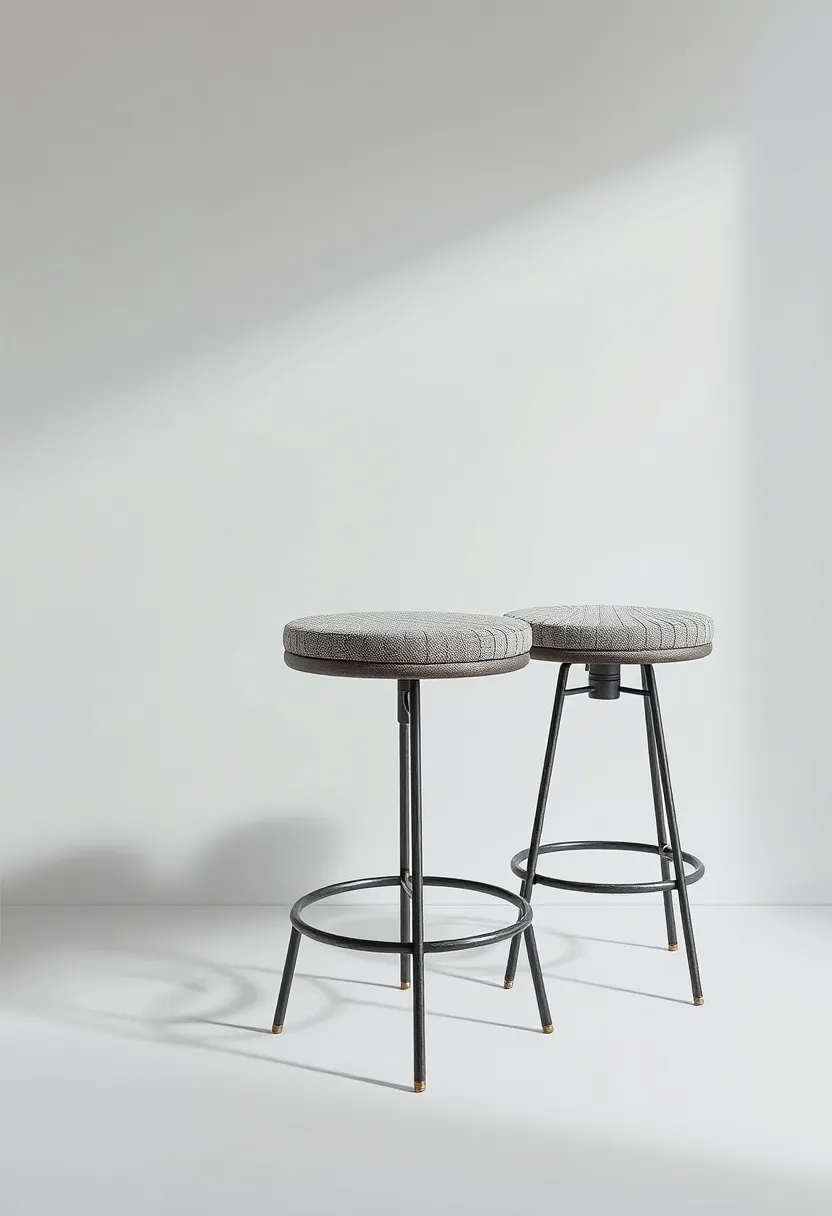 Industrial Style Stools⁣ with Distressed⁤ Steel ‍Legs ⁤and Ribbed Fabric Cushions