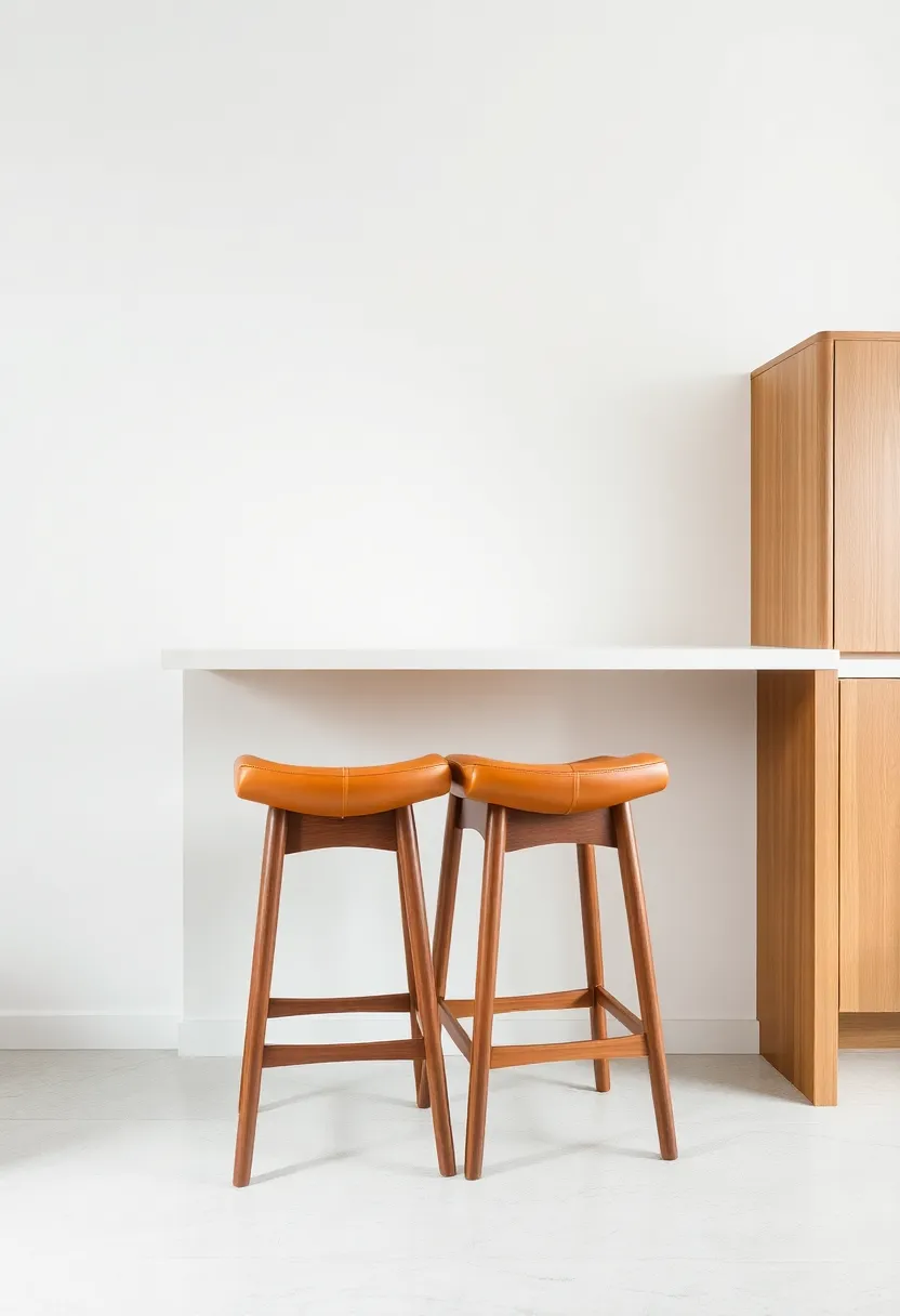 Mid-Century Modern Stools Combining Walnut Wood and⁣ Cognac Leather for Timeless Appeal