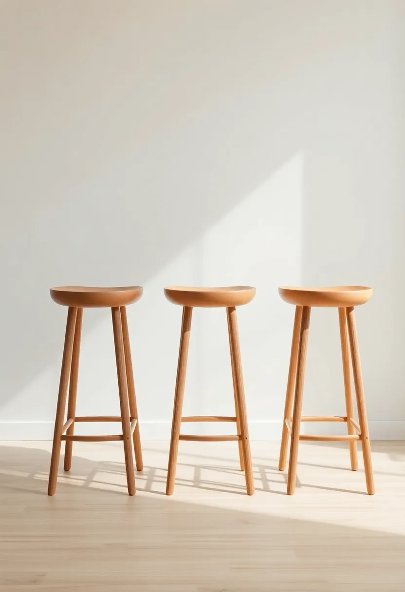 Minimalist Solid Wood Stools with Contoured Seats for Functional Simplicity