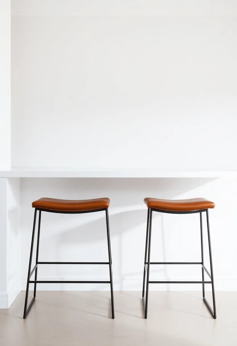 Sleek Metal Frame Stools with Padded Leather Seats ​for Urban Minimalism