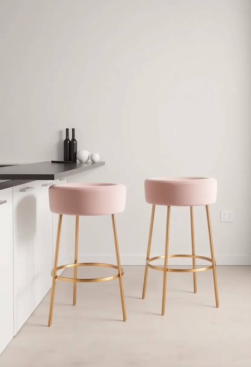 Soft ⁣Velvet Upholstered Stools with Tapered Gold Legs Adding a Touch‌ of Glamour