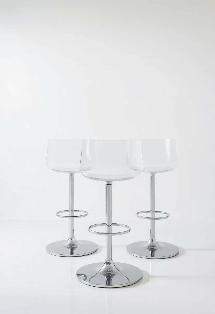 Transparent ⁣Acrylic Bar Stools with ‍Chrome Bases for an Illusion of⁤ Space