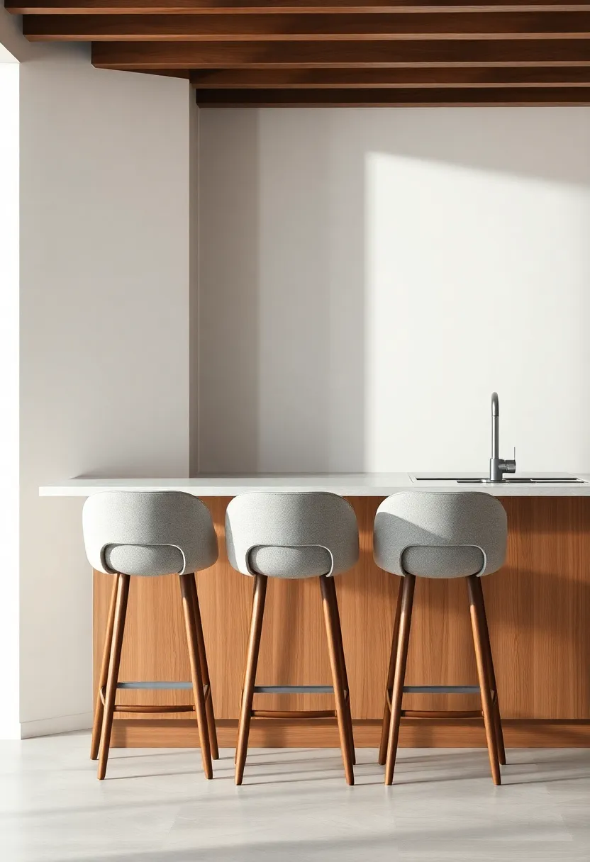 Upholstered Bar Stools with Sculpted Backs and Matte Wood legs for Modern Comfort