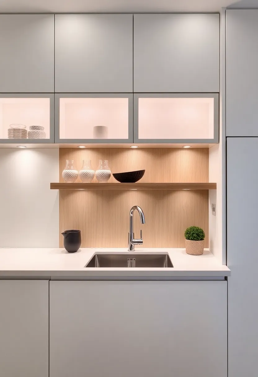 Functional Lighting: See how incorporating lighting within upper cabinets can not only enhance aesthetics but also improve visibility