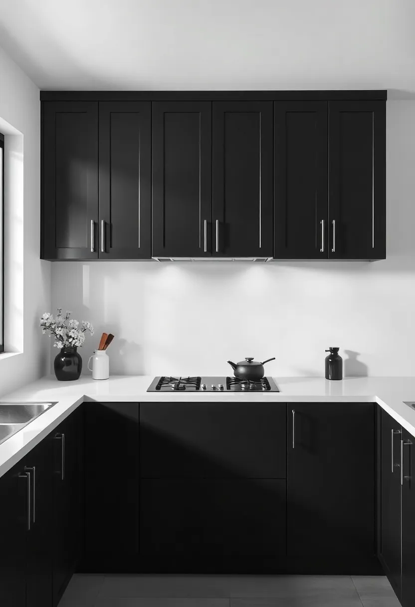 High-Contrast Black and White: Experience the timeless elegance of black and white cabinetry that offers a classic look with a modern twist