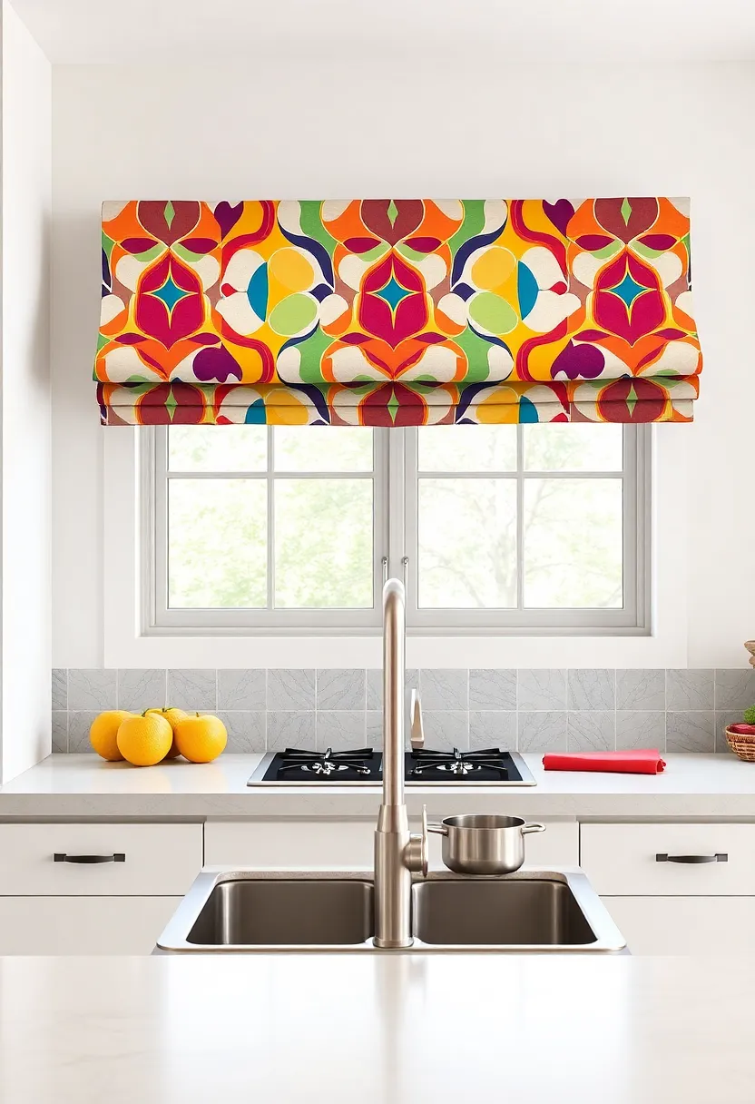 Bold Geometric Print Valances Bringing Vibrant Color and Shape to Contemporary Cooking Areas