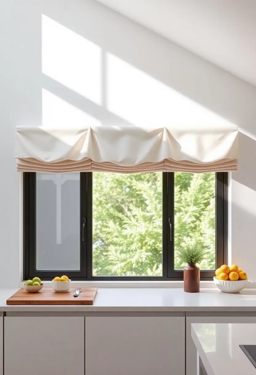 Dramatic Pleated Valances with Sharp Angles Highlighting Architectural Window Features